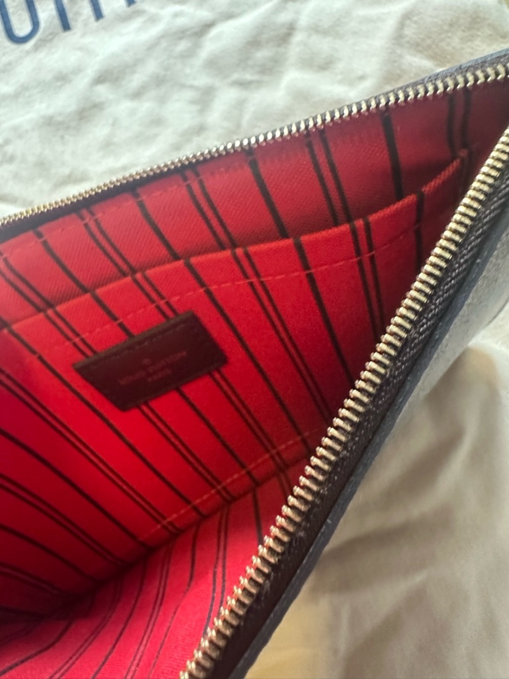💯 Authentic Louis Vuitton Damier Ebene Neverfull Wristlet Pouch - Picture 7 of 14